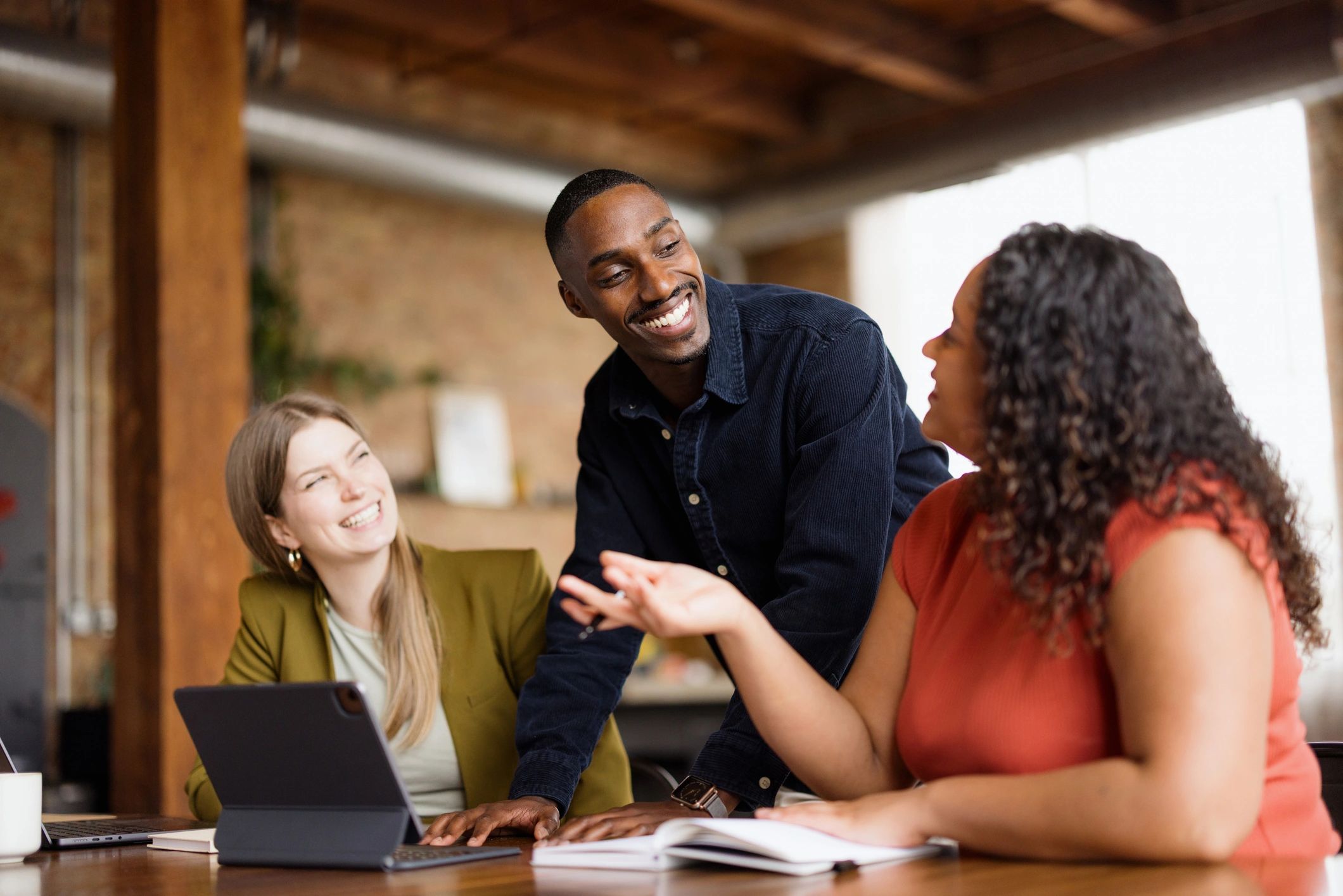 Business colleagues discussing work during an office meeting