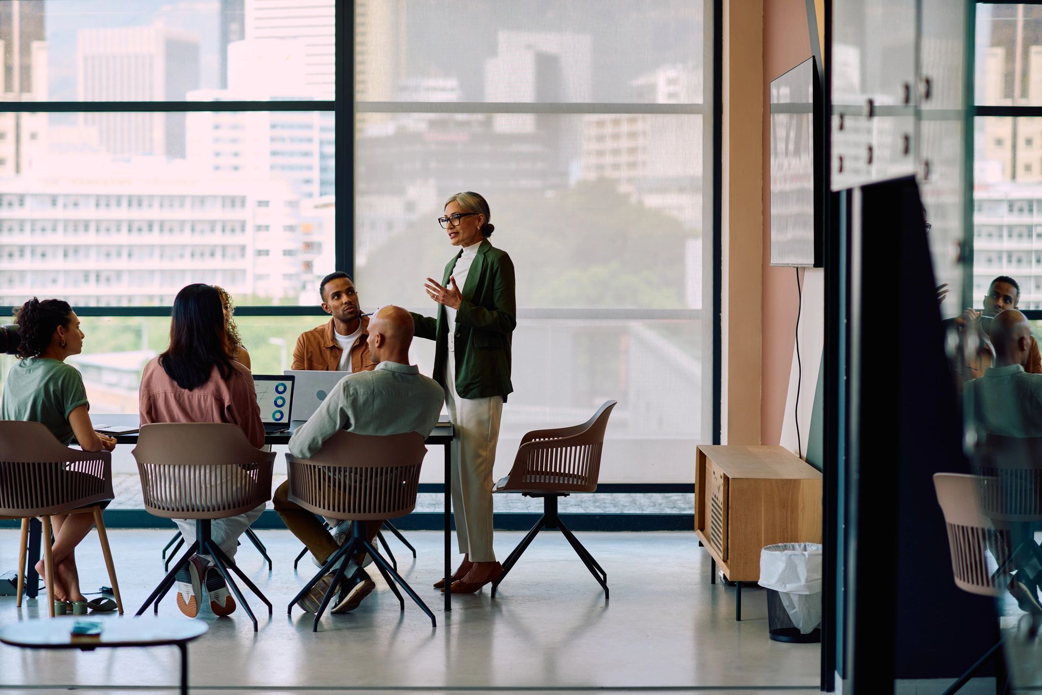 Business team in a modern meeting room presentation